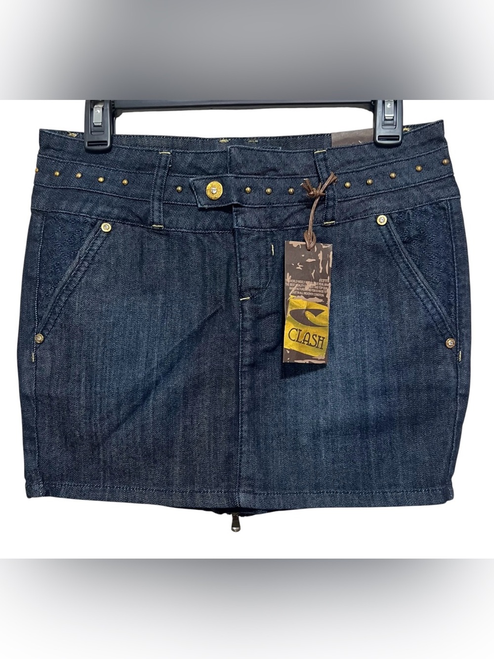 Clash Mini Skirt Denim Jeans Studded NEW Punk Grunge Rockstar Indie Sleeze Punk